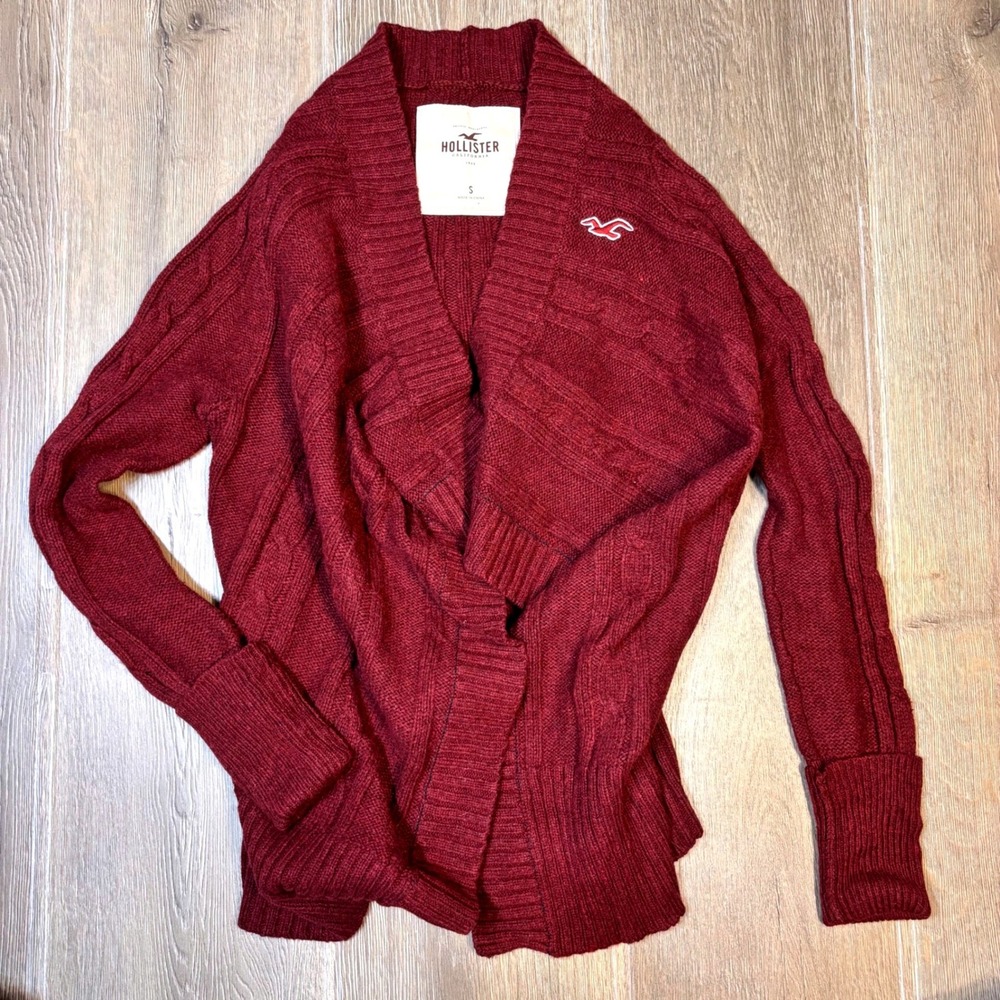 Vintage Y2K Hollister Women's Cable Knit Shawl Collar Cardigan Sweater Small